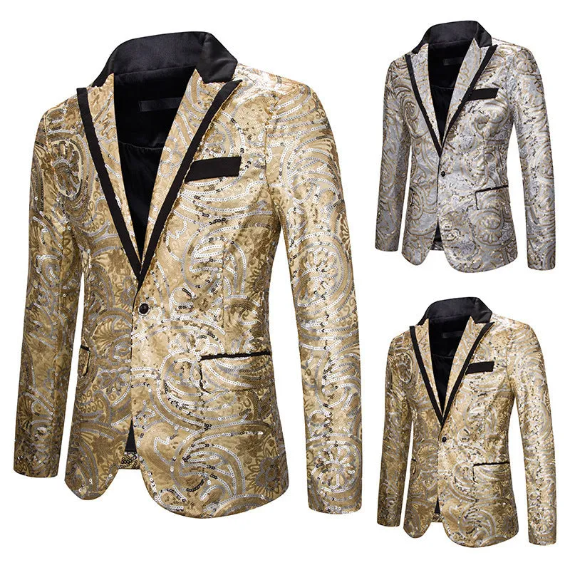 Men's Sequined Dress Blazer for Host Performance and Parties