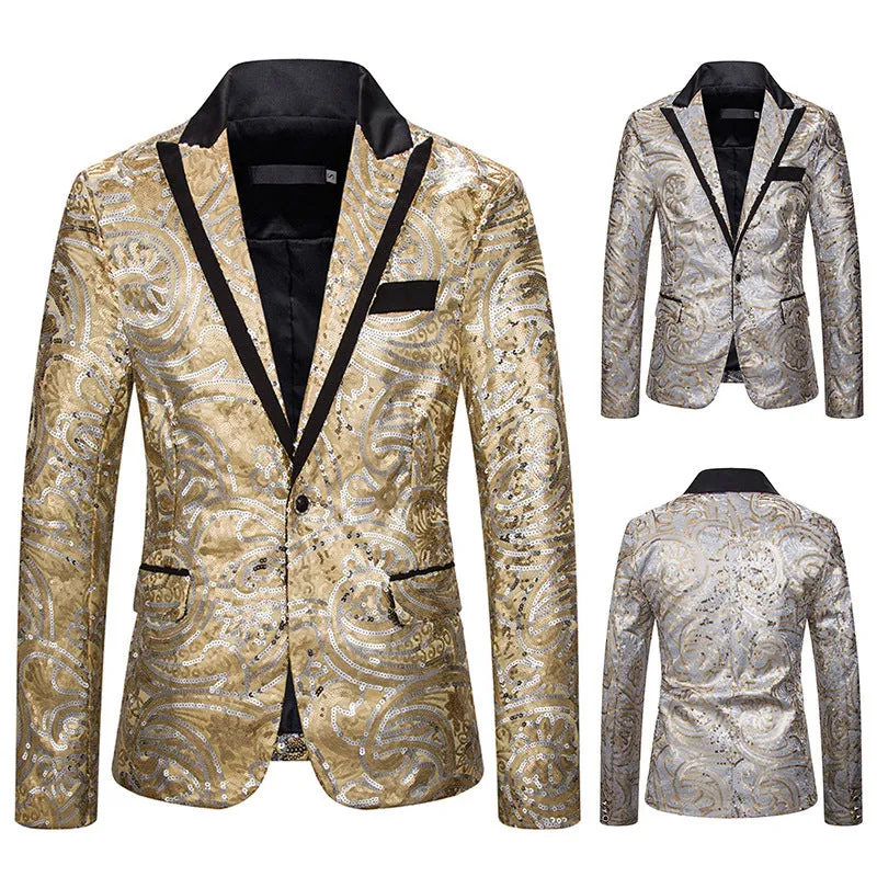 Men's Sequined Dress Blazer for Host Performance and Parties