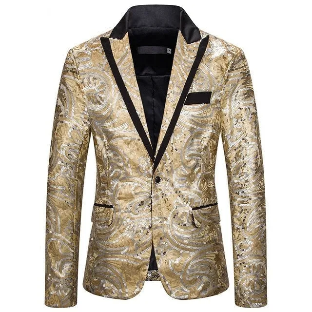 Men's Sequined Dress Blazer for Host Performance and Parties