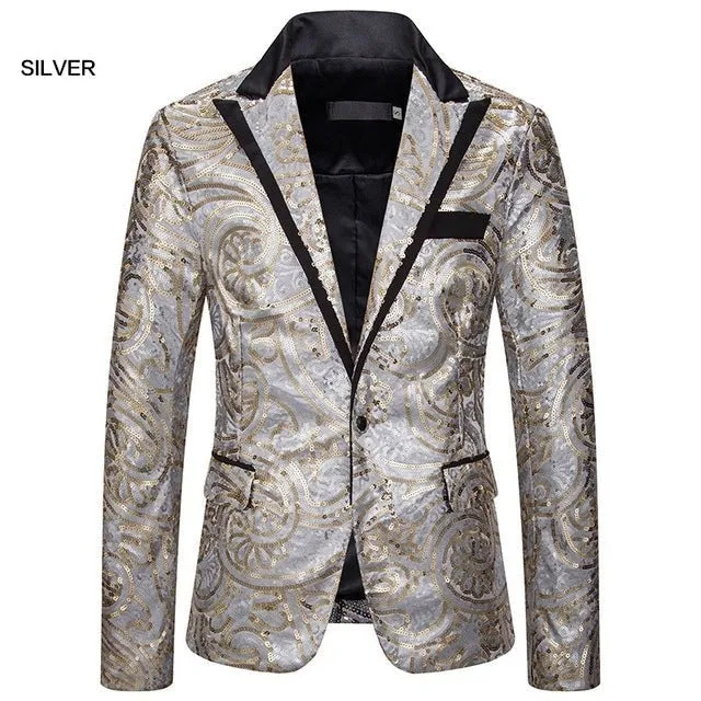 Men's Sequined Dress Blazer for Host Performance and Parties