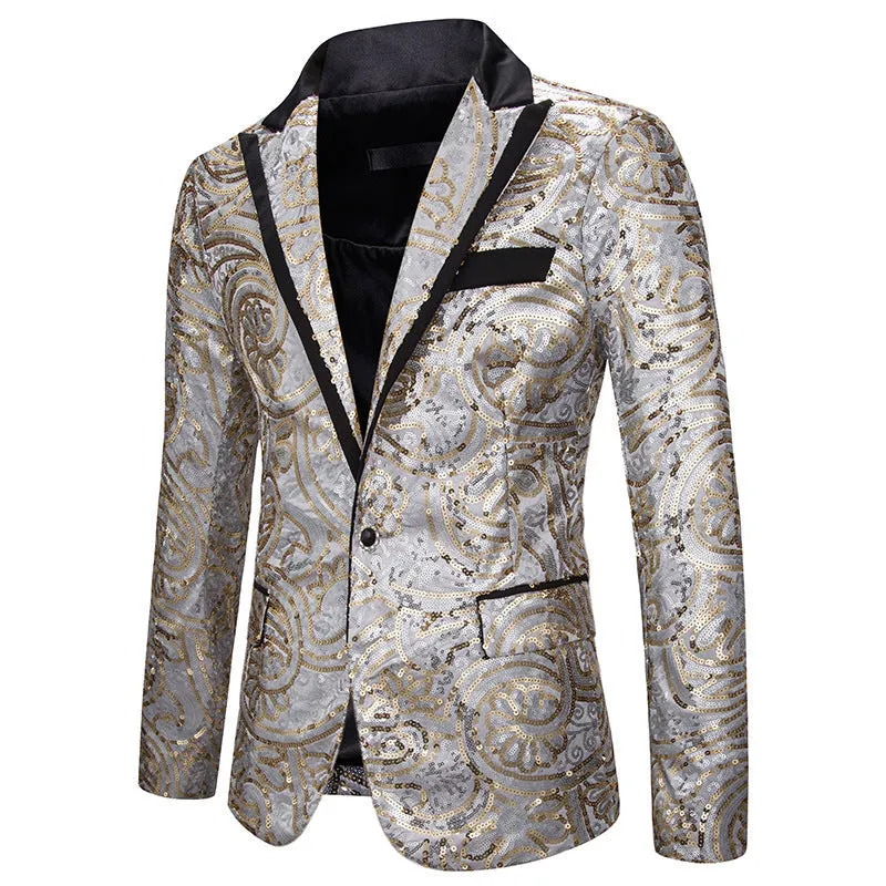 Men's Sequined Dress Blazer for Host Performance and Parties