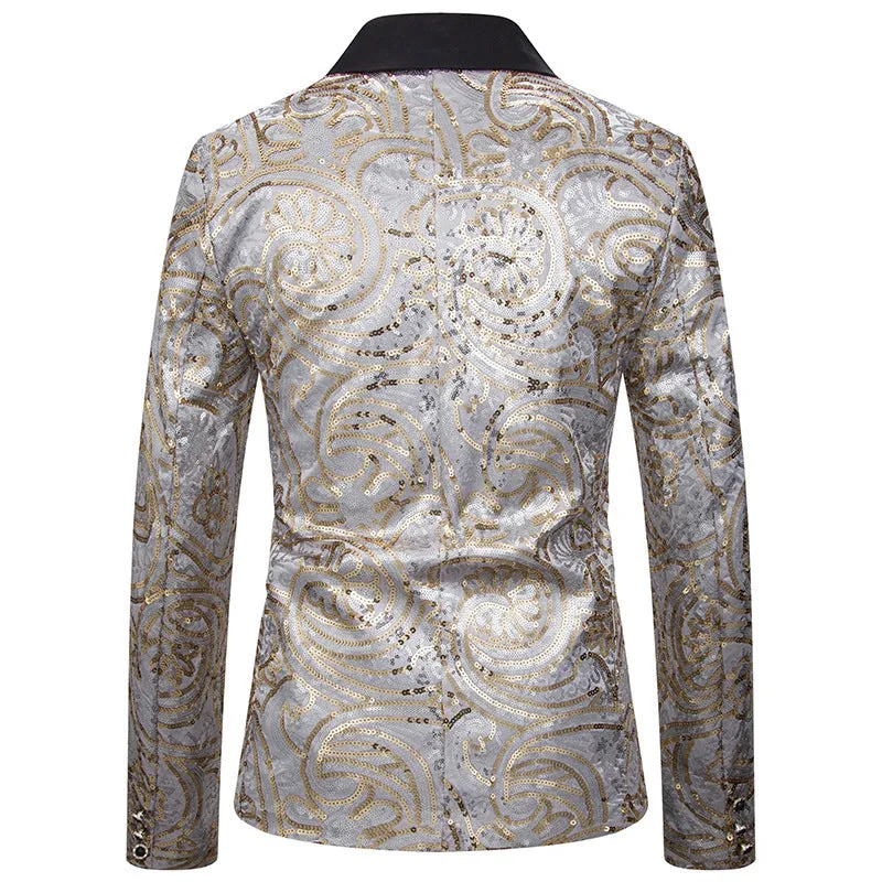 Men's Sequined Dress Blazer for Host Performance and Parties