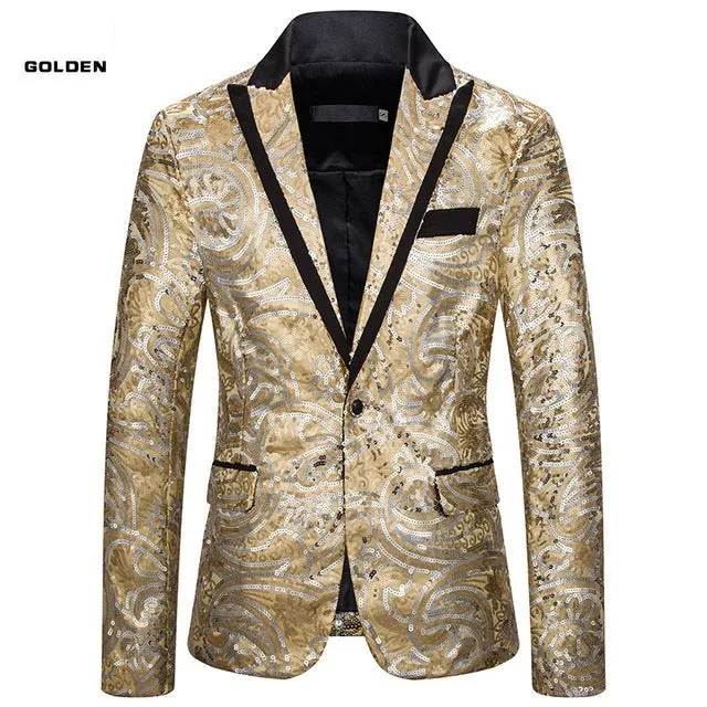 Men's Sequined Dress Blazer for Host Performance and Parties