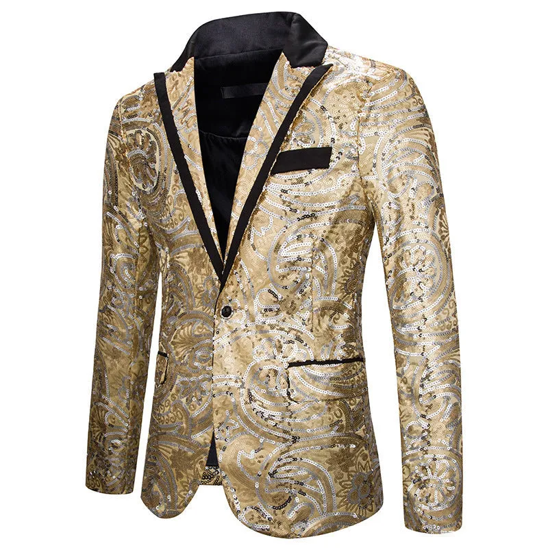 Men's Sequined Dress Blazer for Host Performance and Parties