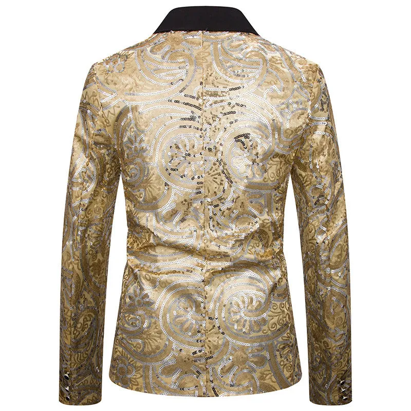 Men's Sequined Dress Blazer for Host Performance and Parties