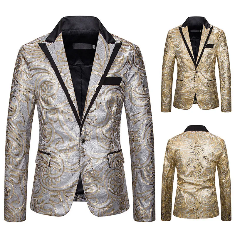 Men's Sequined Dress Blazer for Host Performance and Parties