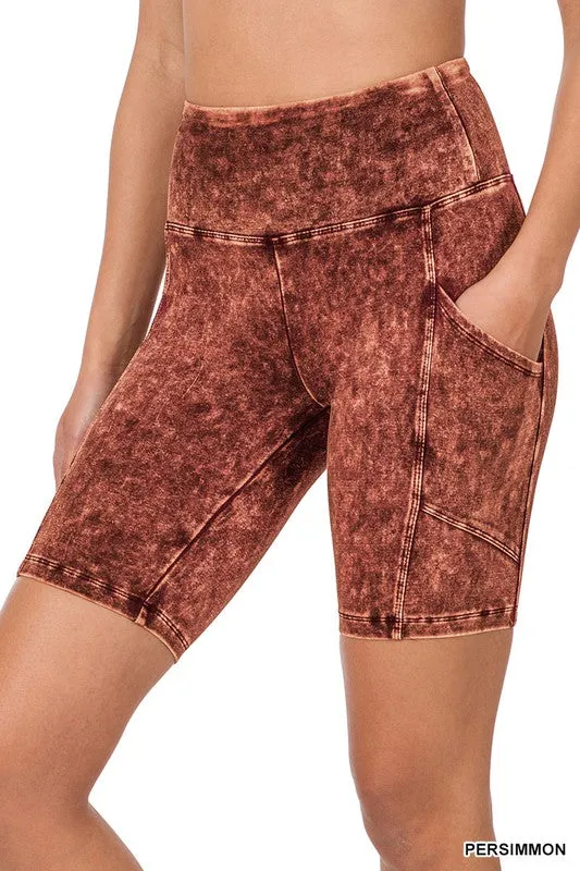 MINERAL WASH WIDE WAISTBAND POCKET SHORTS