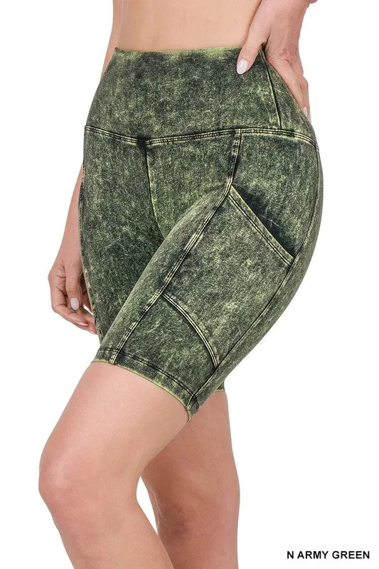 MINERAL WASH WIDE WAISTBAND POCKET SHORTS