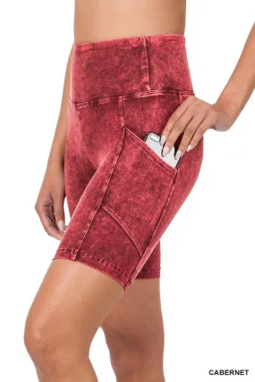 MINERAL WASH WIDE WAISTBAND POCKET SHORTS