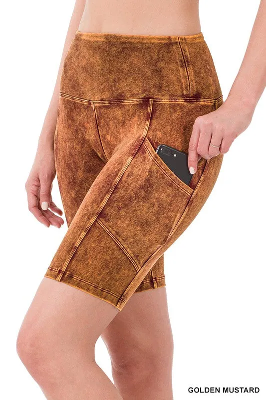 MINERAL WASH WIDE WAISTBAND POCKET SHORTS