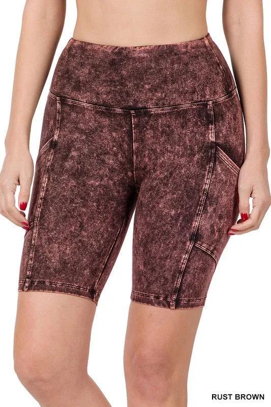 MINERAL WASH WIDE WAISTBAND POCKET SHORTS