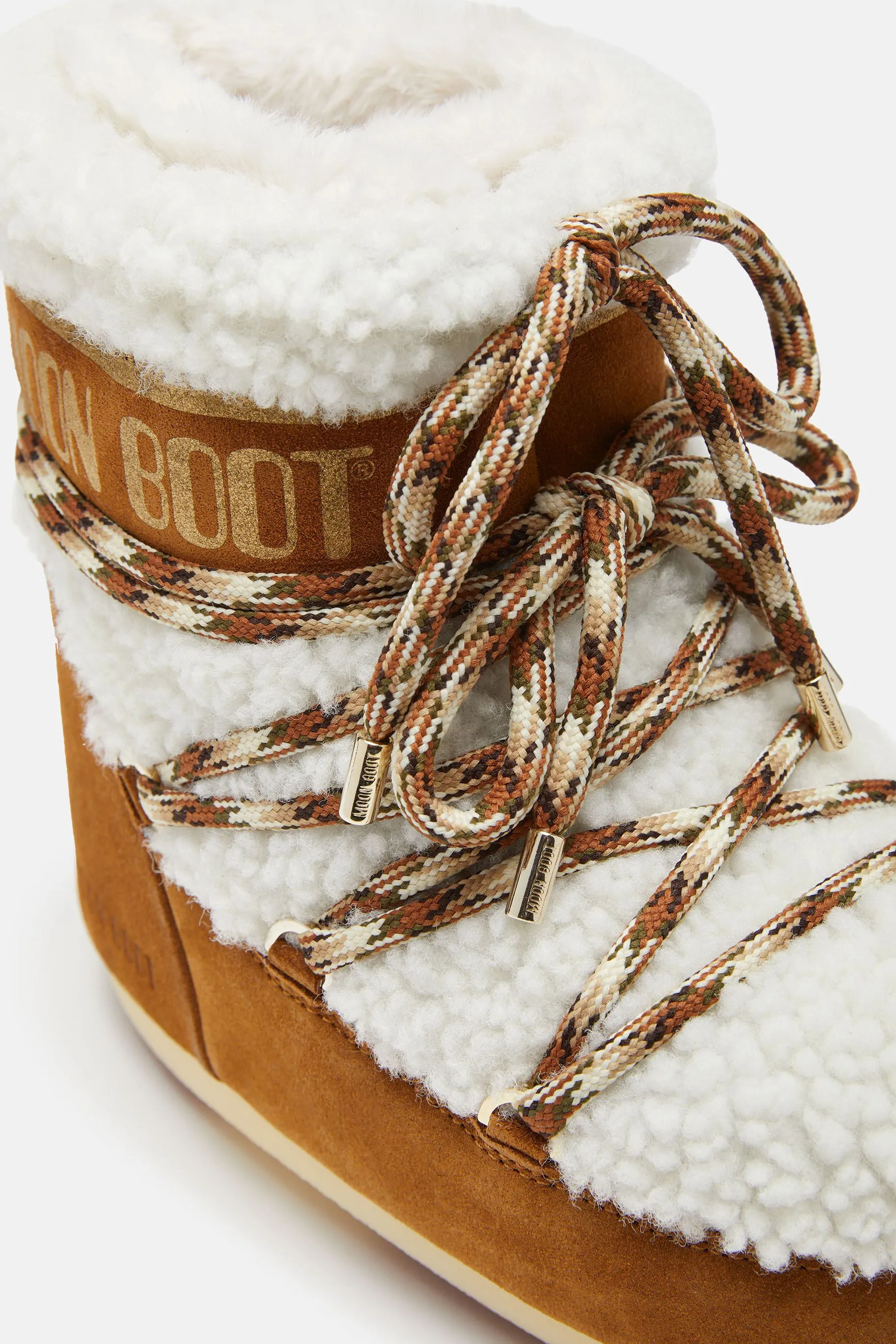 Moon Boot Icon Low Shearling in Whiskey/Off-White