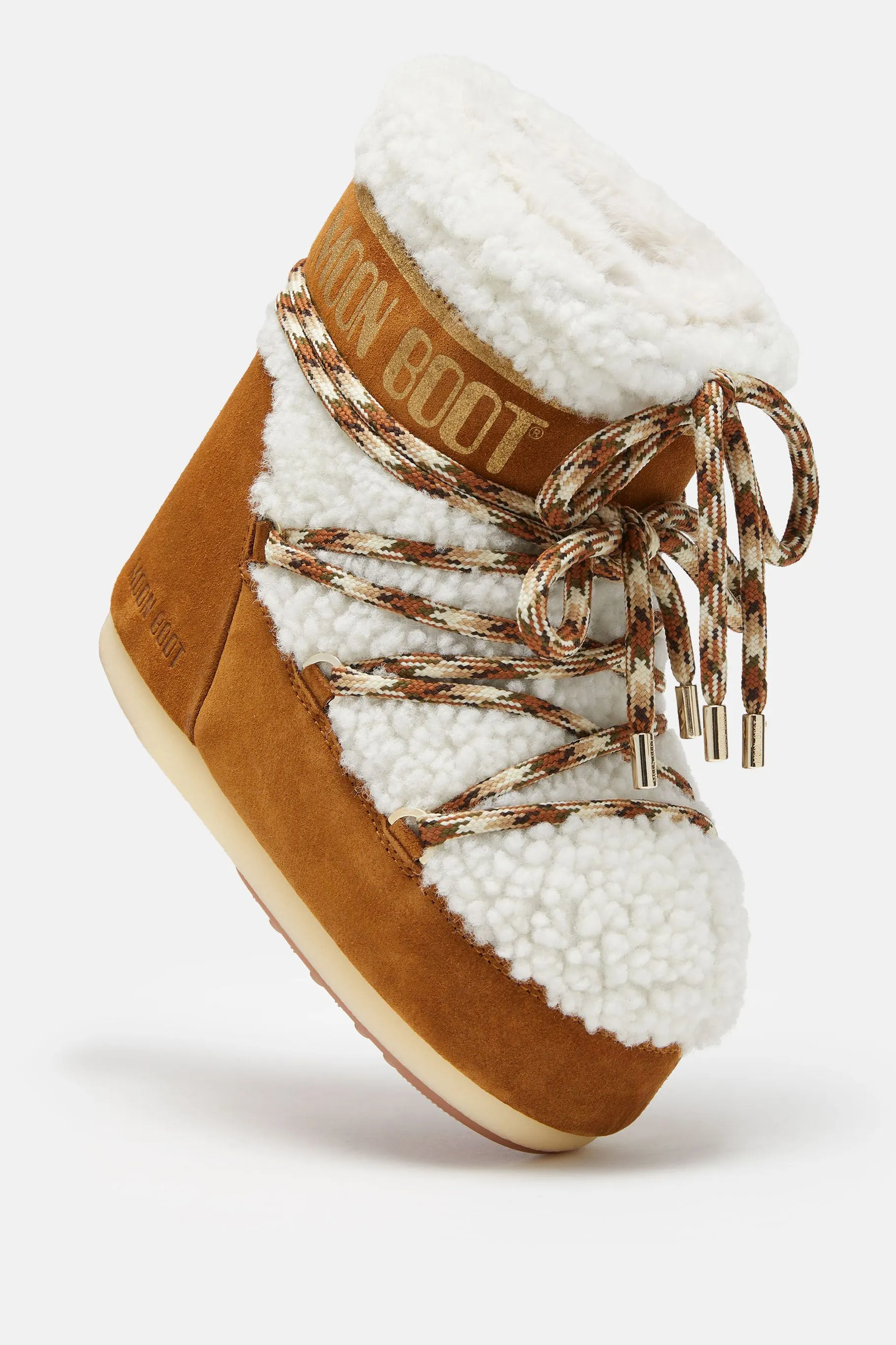 Moon Boot Icon Low Shearling in Whiskey/Off-White