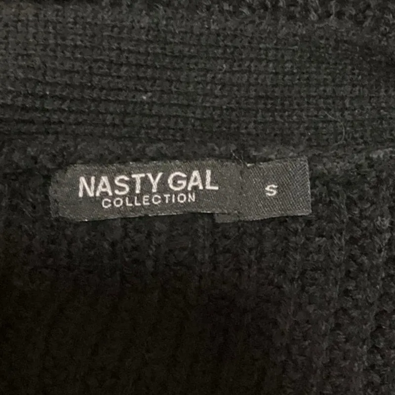 Nasty Gal Black V Neck Cropped Long Sleeve Button Down Cardigan Sweater Top Sz S