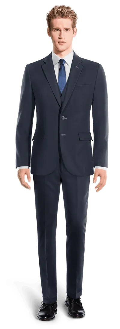 Navy blue super 100s slim fit 3 piece Suit with customized threads