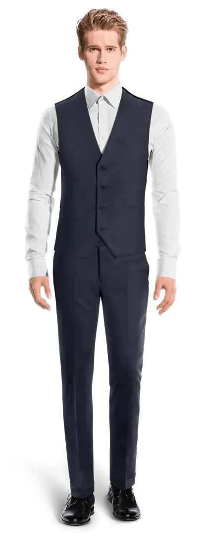 Navy blue super 100s slim fit 3 piece Suit with customized threads