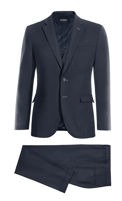 Navy blue super 100s slim fit 3 piece Suit with customized threads