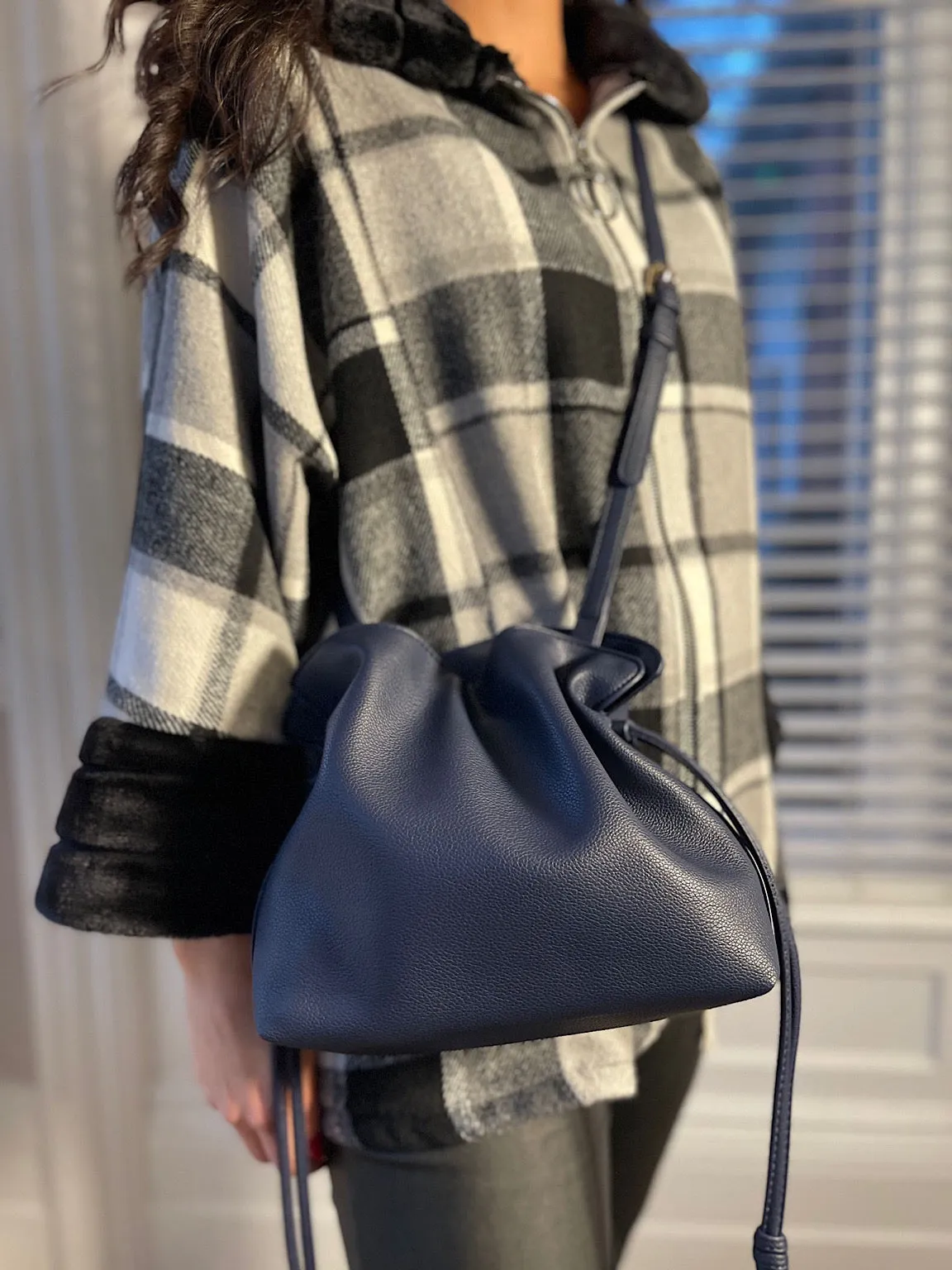 Navy Button Closure Handbag