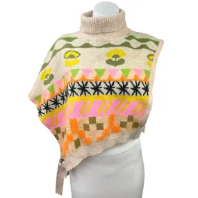 NEW Anthropologie Maeve Multicolor Turtleneck Floral Poncho Sweater Vest Top OS