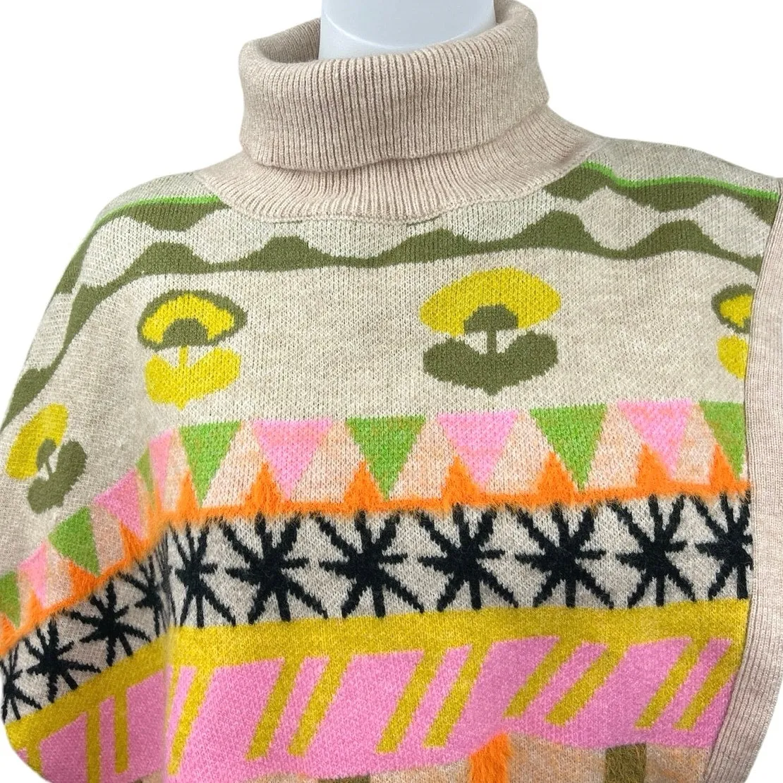 NEW Anthropologie Maeve Multicolor Turtleneck Floral Poncho Sweater Vest Top OS