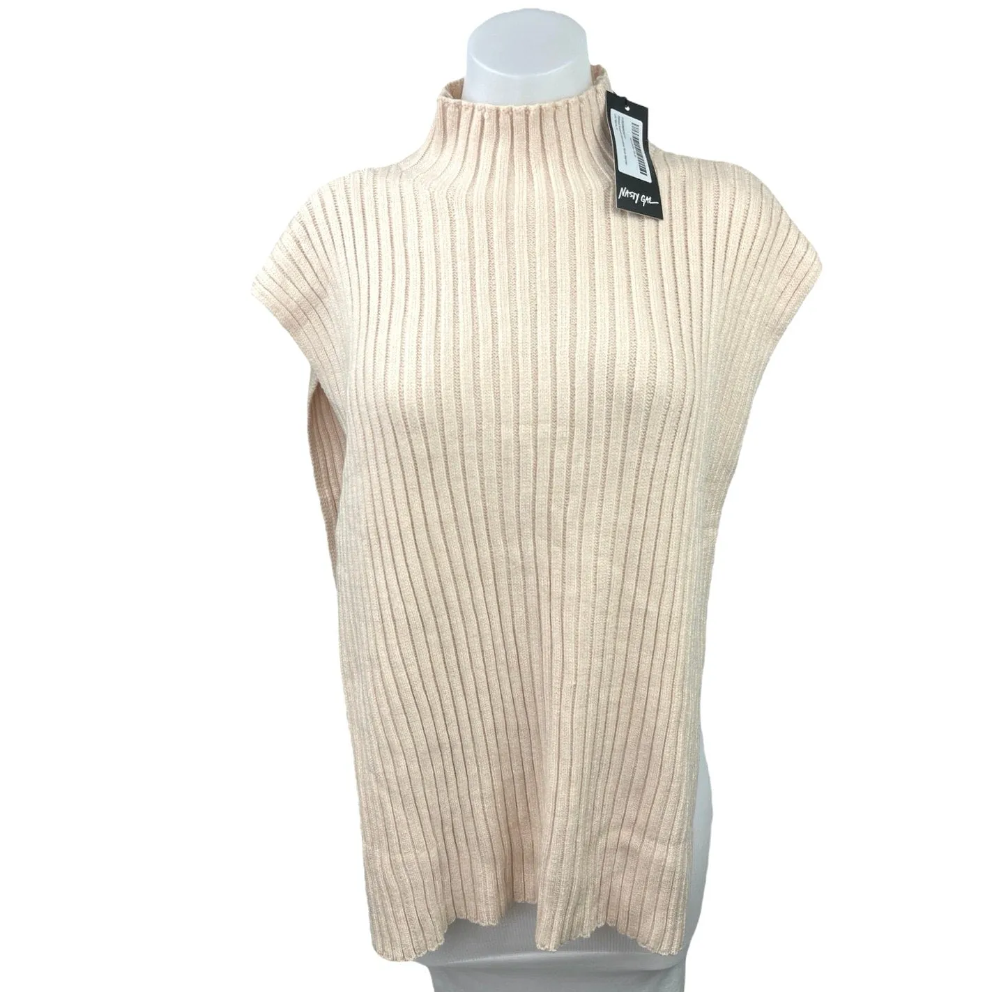 NEW Nasty Gal Cream Sleeveless Turtleneck Ribbed Knit Warmer Sweater Top Size S