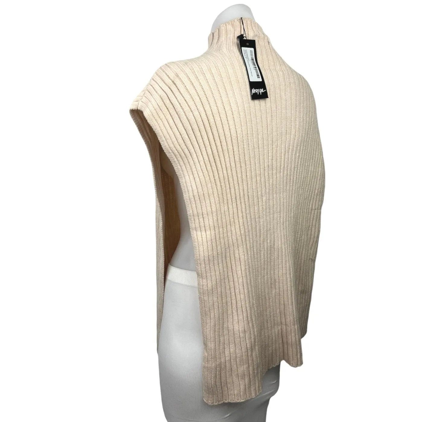 NEW Nasty Gal Cream Sleeveless Turtleneck Ribbed Knit Warmer Sweater Top Size S