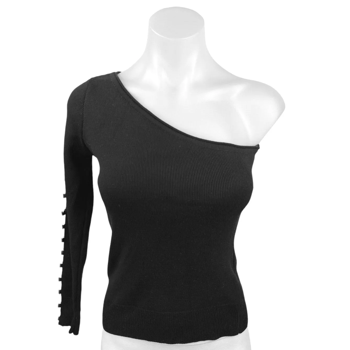 NEW Topshop Black One Shoulder Sleeve Rings Stretch Knit Pullover Sweater Top 4