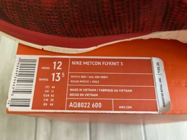 Nike Metcon Flyknit 3 Size 12 Training Shoes Mystic Red ...