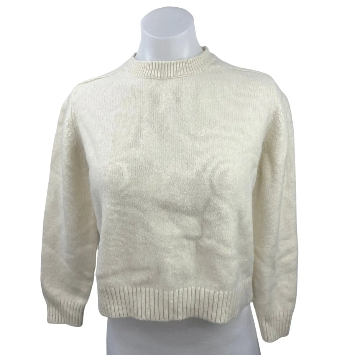 Nili Lotan Cream 100% Wool Crew Neck Ribbed Trim Pullover Sweater Top Size L