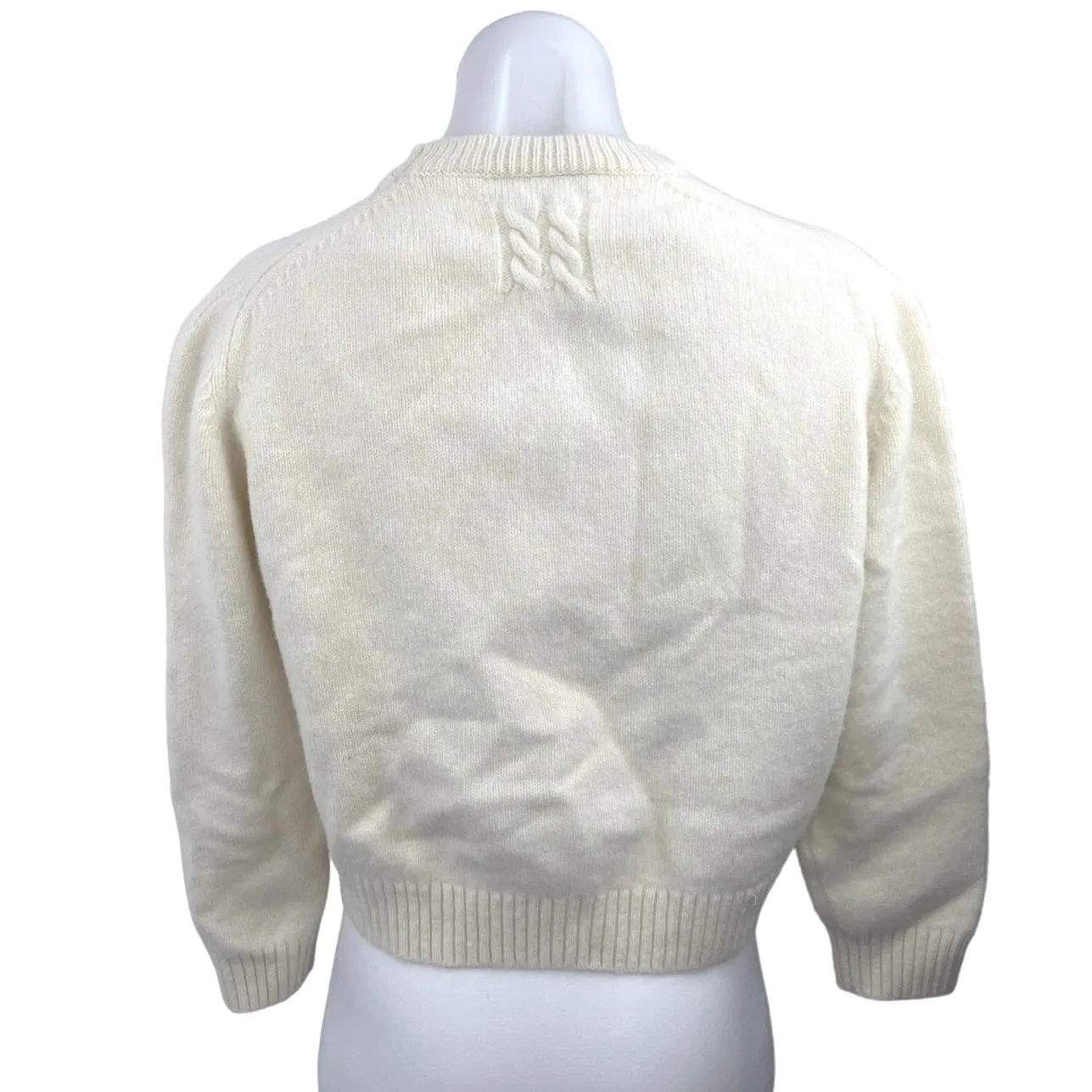 Nili Lotan Cream 100% Wool Crew Neck Ribbed Trim Pullover Sweater Top Size L