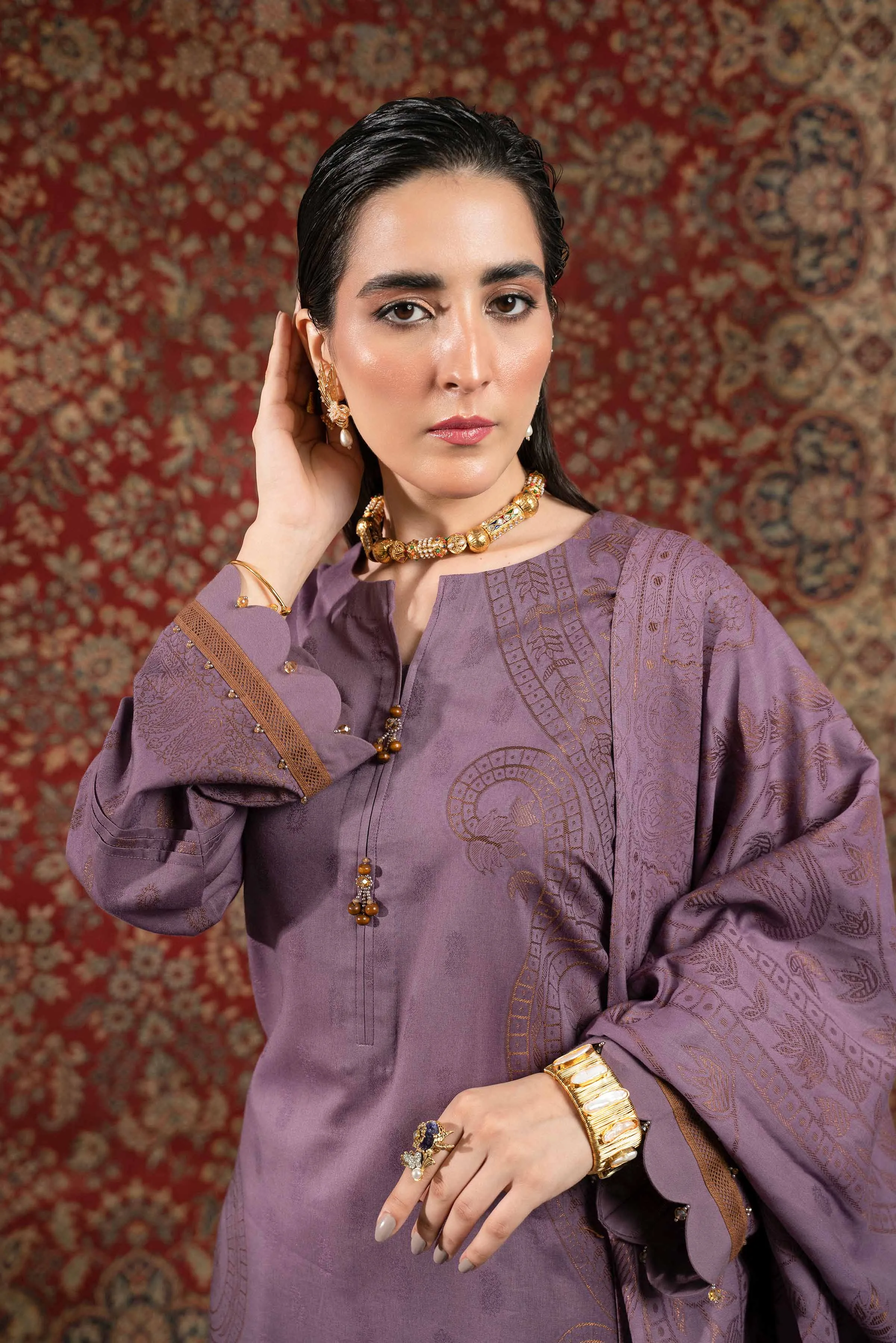 Nishat Sunehray Din Embroidered Jacquard Unstitched 3Pc Suit - 42303392