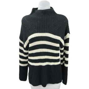 Old Navy Black White Striped Mock Neck Waffle Knit Cozy Pullover Sweater Top M