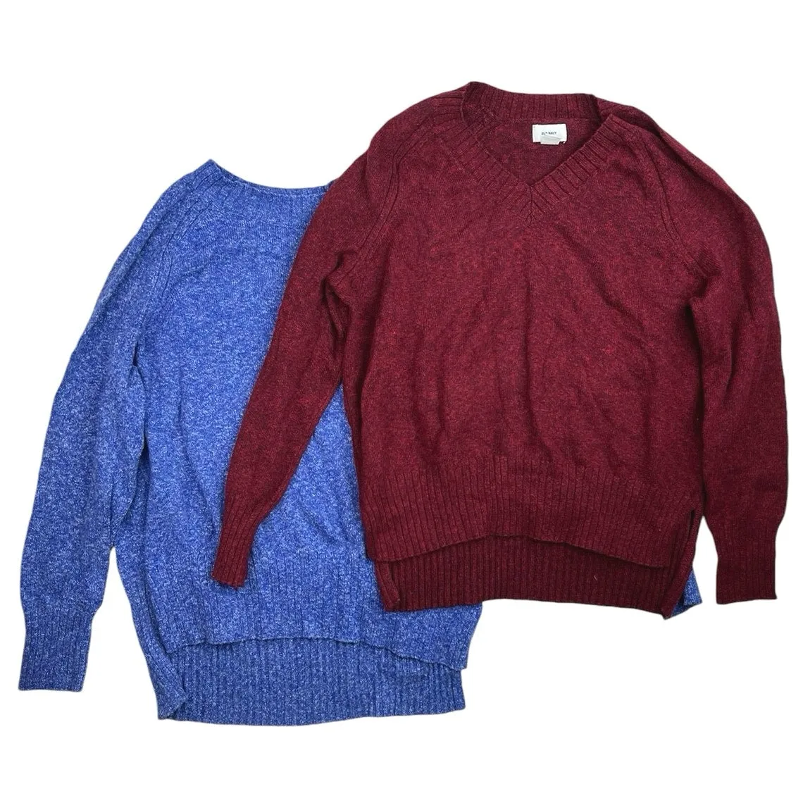 Old Navy Blue & Maroon Knitted Crewneck Long Sleeve Pullover Sweater Top Lot M