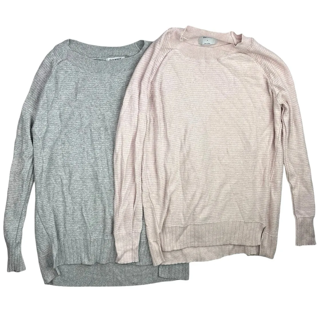 Old Navy Gray & Pink Knitted Crewneck Long Sleeve Pullover Sweater Top Lot Sz M