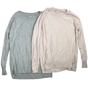 Old Navy Gray & Pink Knitted Crewneck Long Sleeve Pullover Sweater Top Lot Sz M