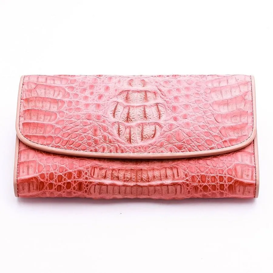 Old Rose Crocodile Leather Women Wallet