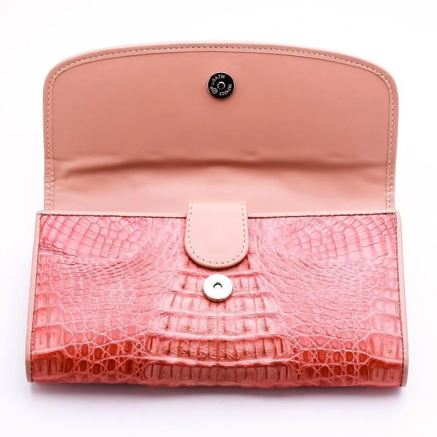 Old Rose Crocodile Leather Women Wallet