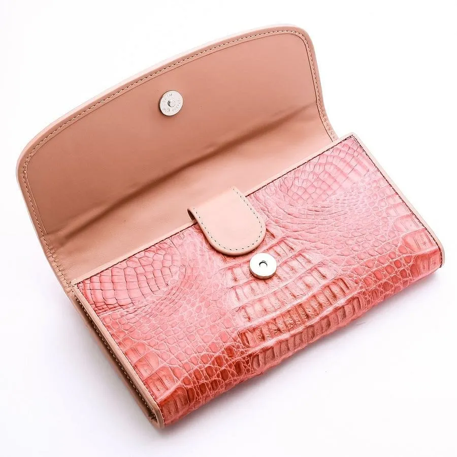 Old Rose Crocodile Leather Women Wallet