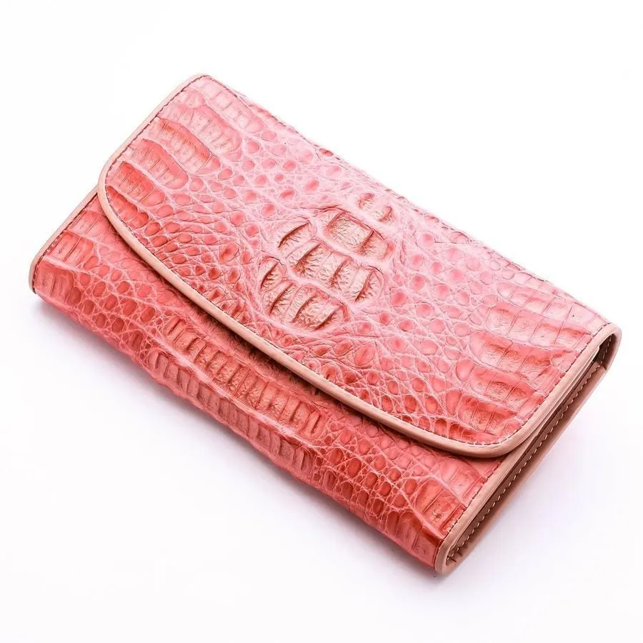 Old Rose Crocodile Leather Women Wallet