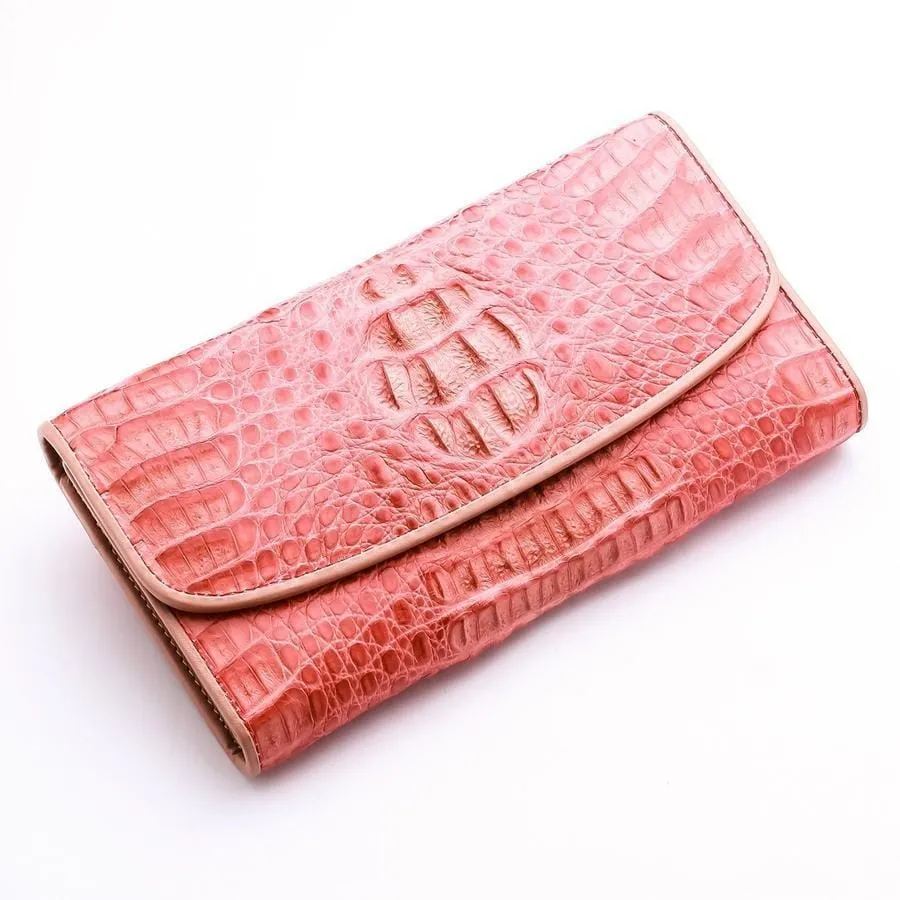 Old Rose Crocodile Leather Women Wallet