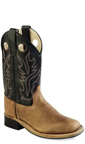 Old West Black Youth Boys Carona Leather Broad Square Toe Cowboy Boots