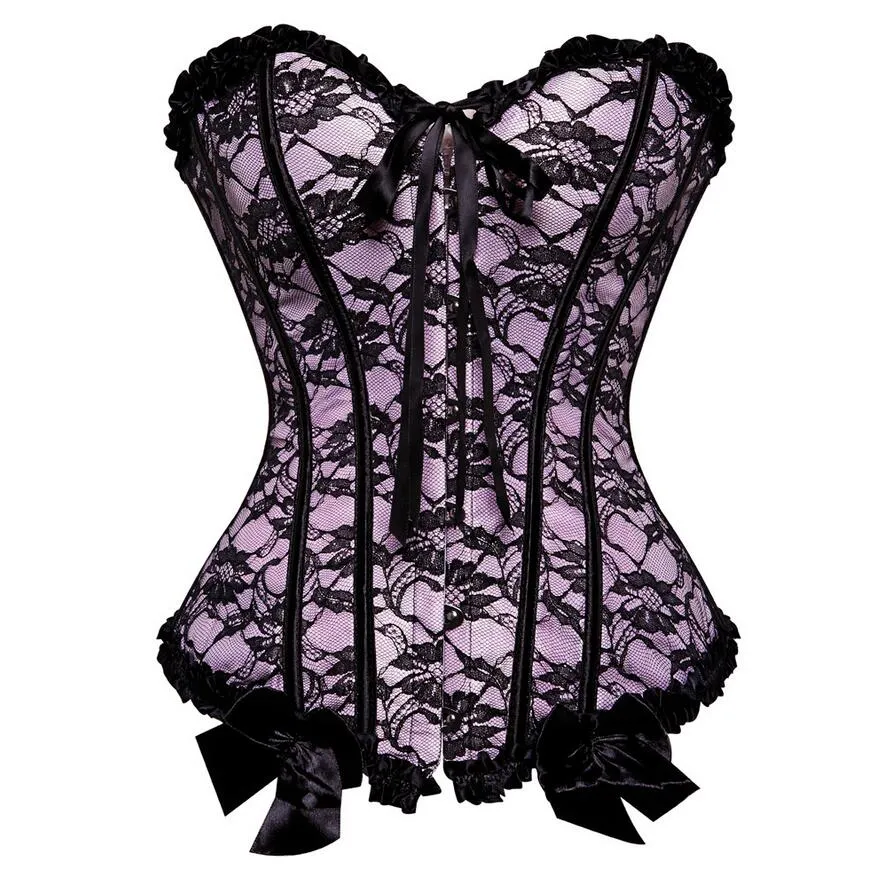 Overbust Corsets Top Sexy Lace Up Floral Bow Bustier Corset Boned Waist Trainer Body Shaping And Slimming Clothing Plus Size