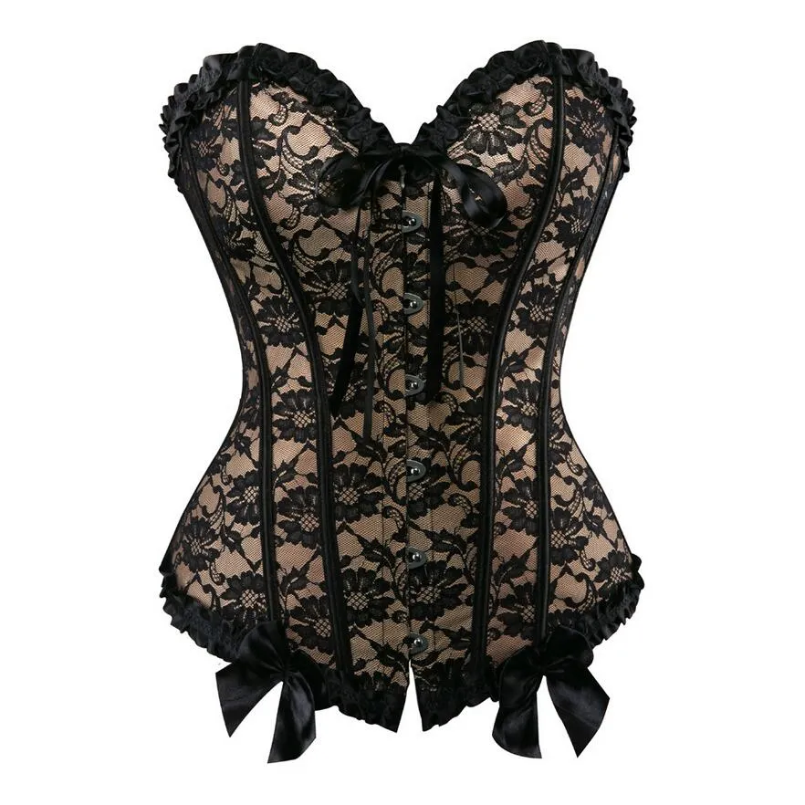 Overbust Corsets Top Sexy Lace Up Floral Bow Bustier Corset Boned Waist Trainer Body Shaping And Slimming Clothing Plus Size