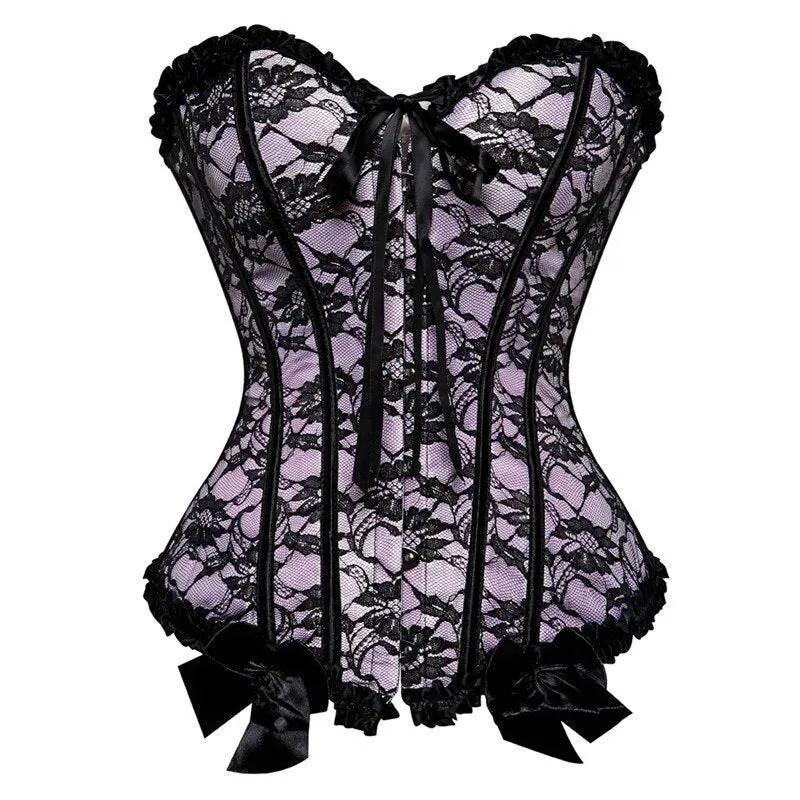 Overbust Corsets Top Sexy Lace Up Floral Bow Bustier Corset Boned Waist Trainer Body Shaping And Slimming Clothing Plus Size