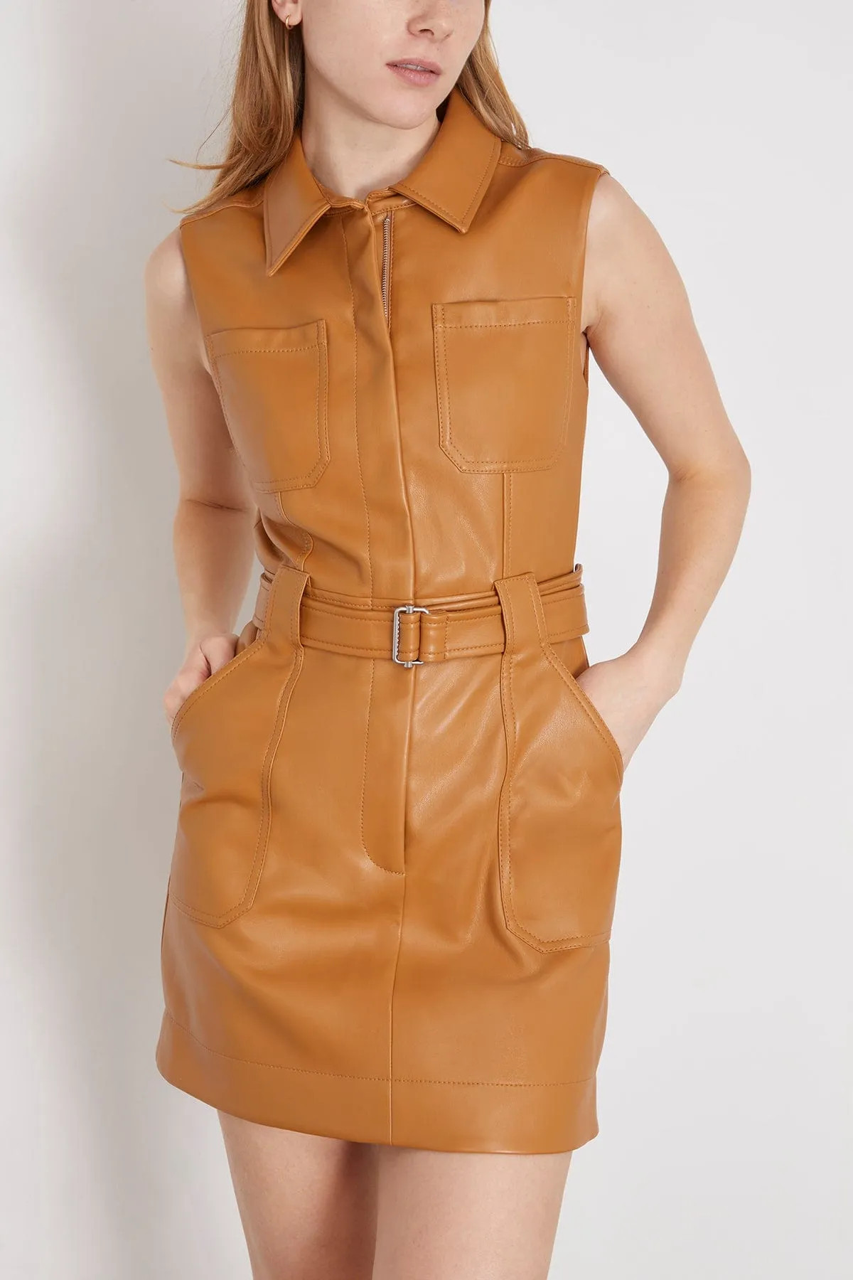 Pax Sleeveless Belted Mini Dress in Hickory