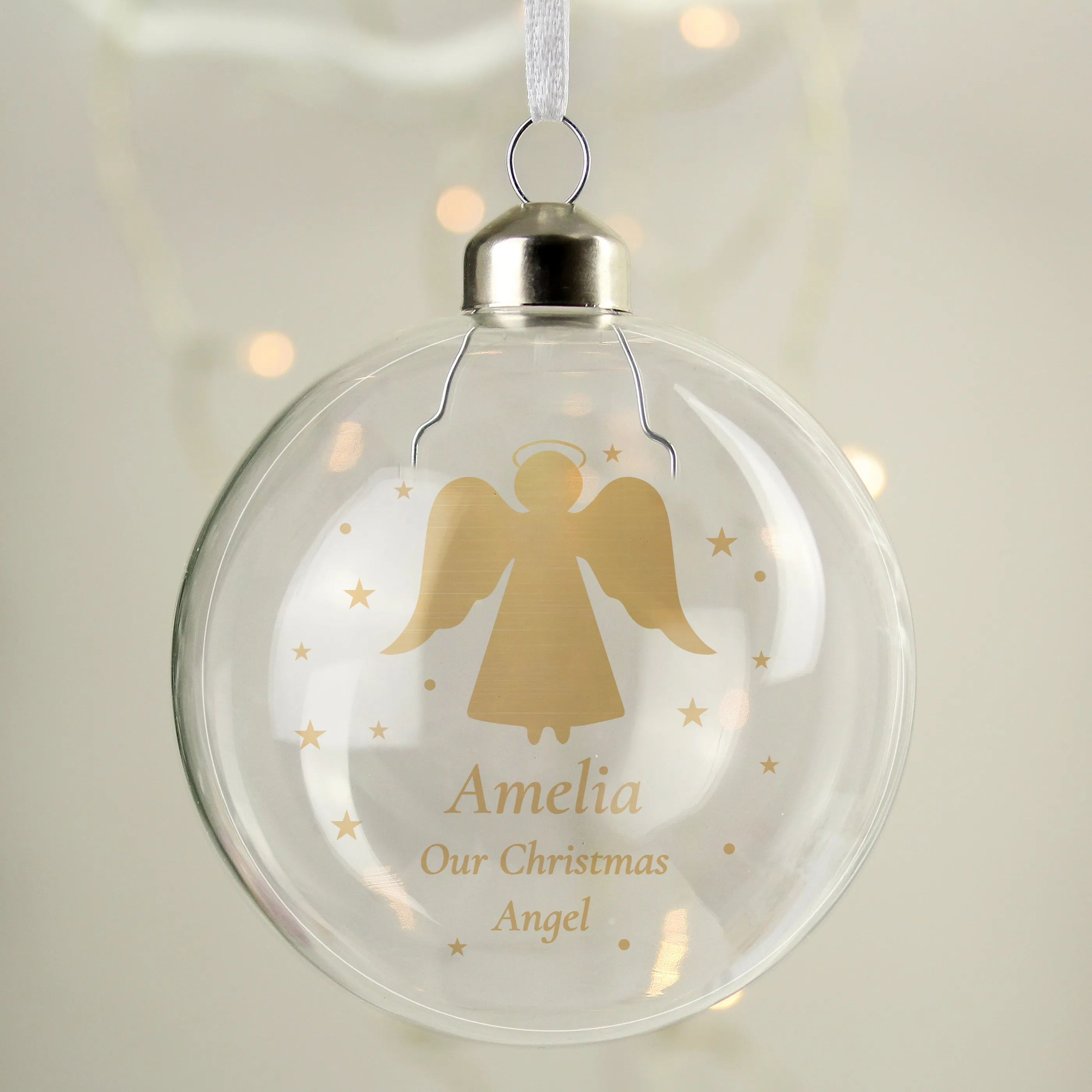 Personalised Name And Message Gold Angel Christmas Tree Glass Bauble