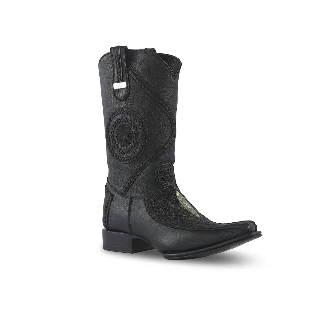 Platino Texas Country Exotic Boot Manta Black Floreta