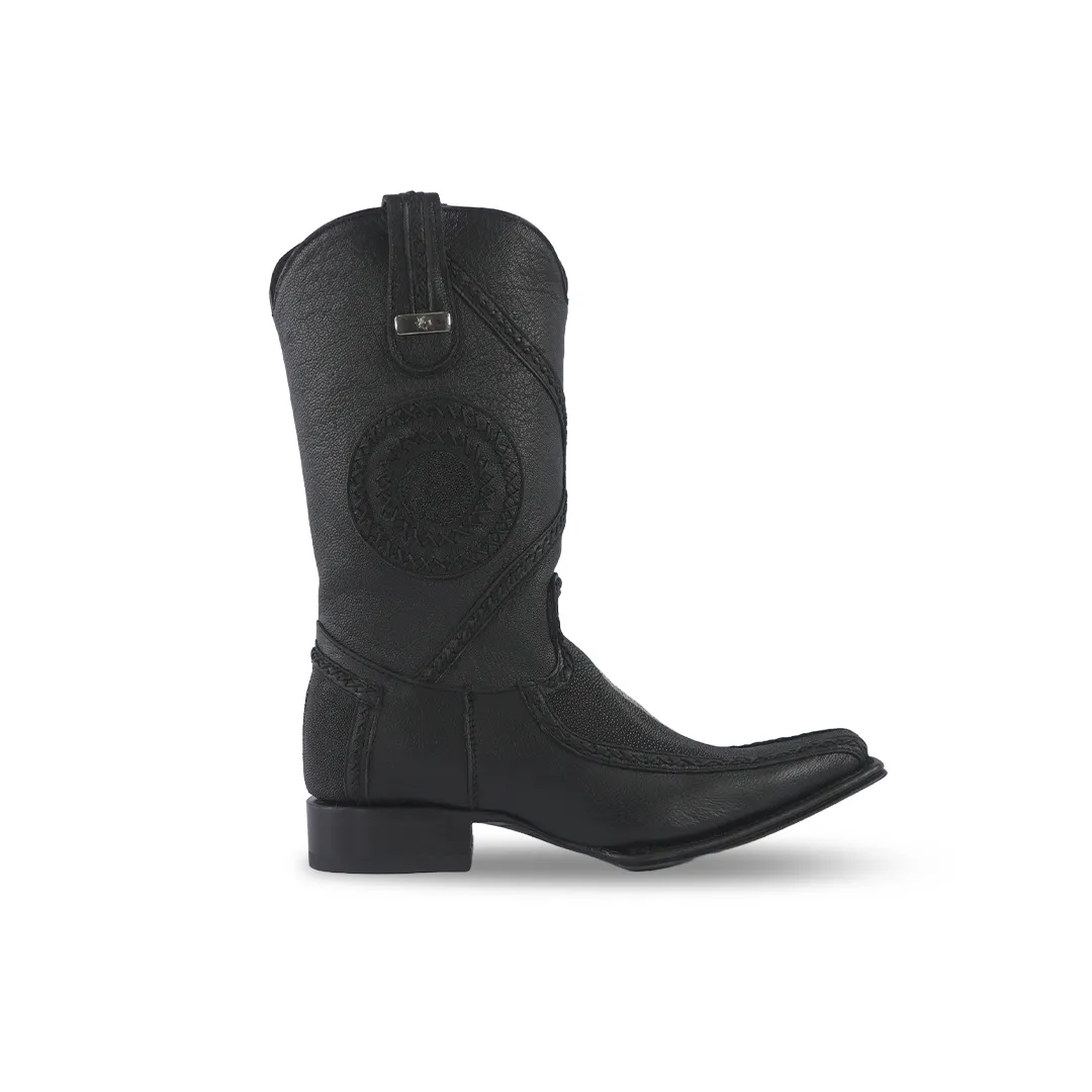 Platino Texas Country Exotic Boot Manta Black Floreta