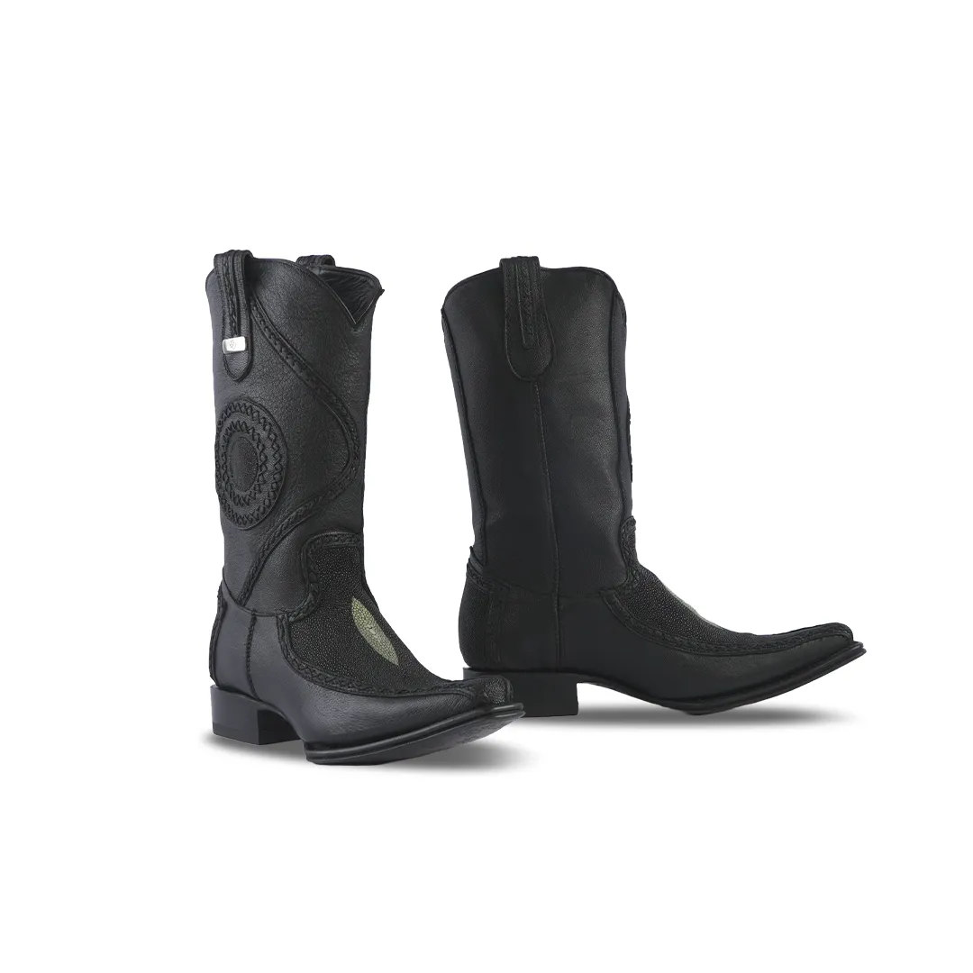 Platino Texas Country Exotic Boot Manta Black Floreta