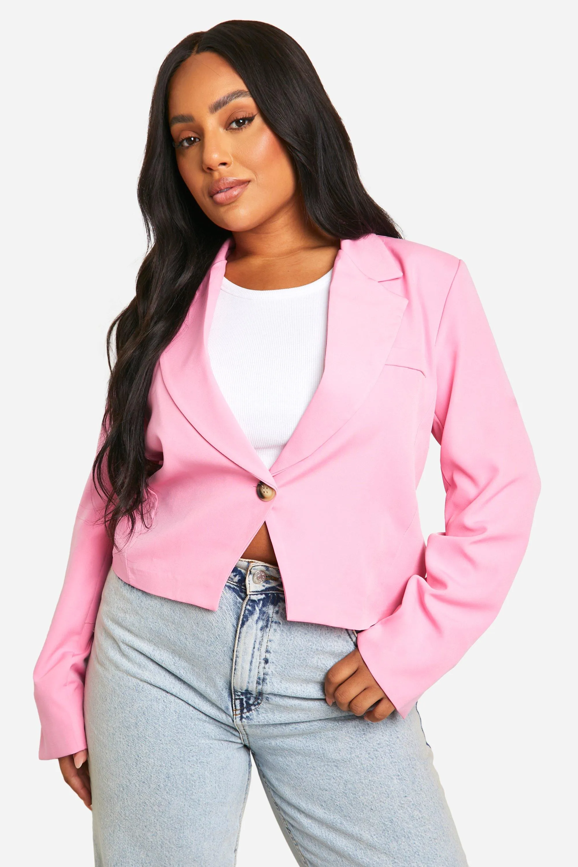 Plus Single Button Boxy Crop Blazer